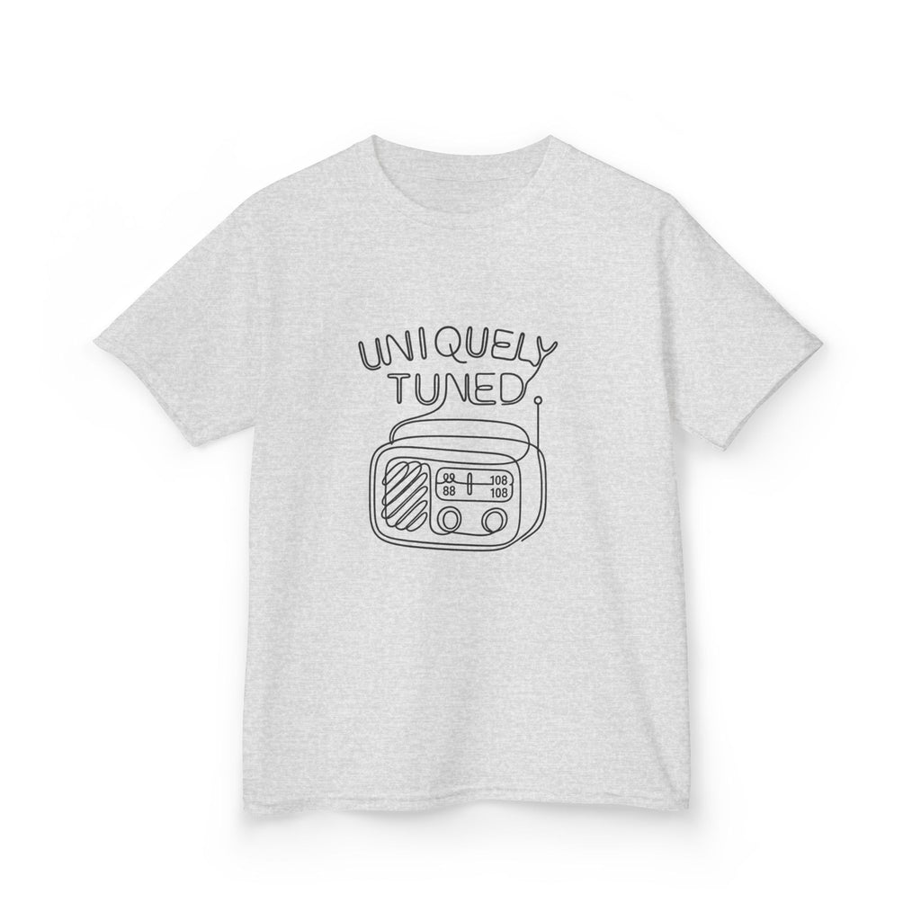 Uniquely Tuned Kids Tee, Retro Radio Graphic Tee, Fun Kids Shirt, Music Lover Gift, Cool Kids Apparel, Kids Heavy Cotton Shirt