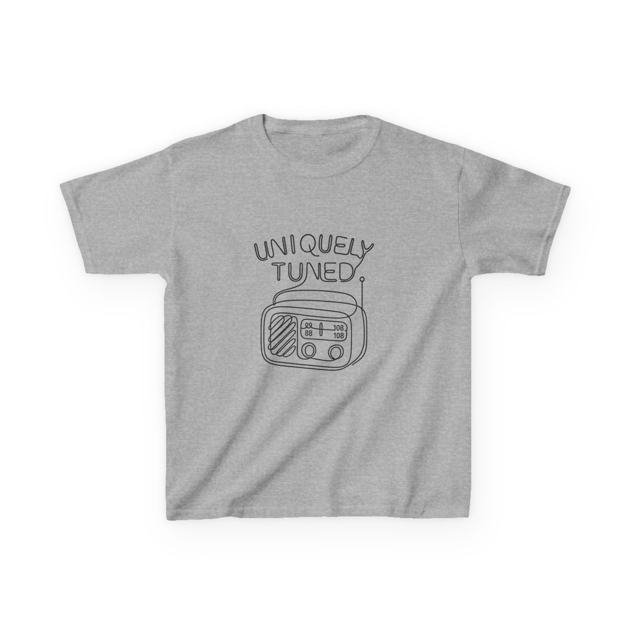 Uniquely Tuned Kids Tee, Retro Radio Graphic Tee, Fun Kids Shirt, Music Lover Gift, Cool Kids Apparel, Kids Heavy Cotton Shirt