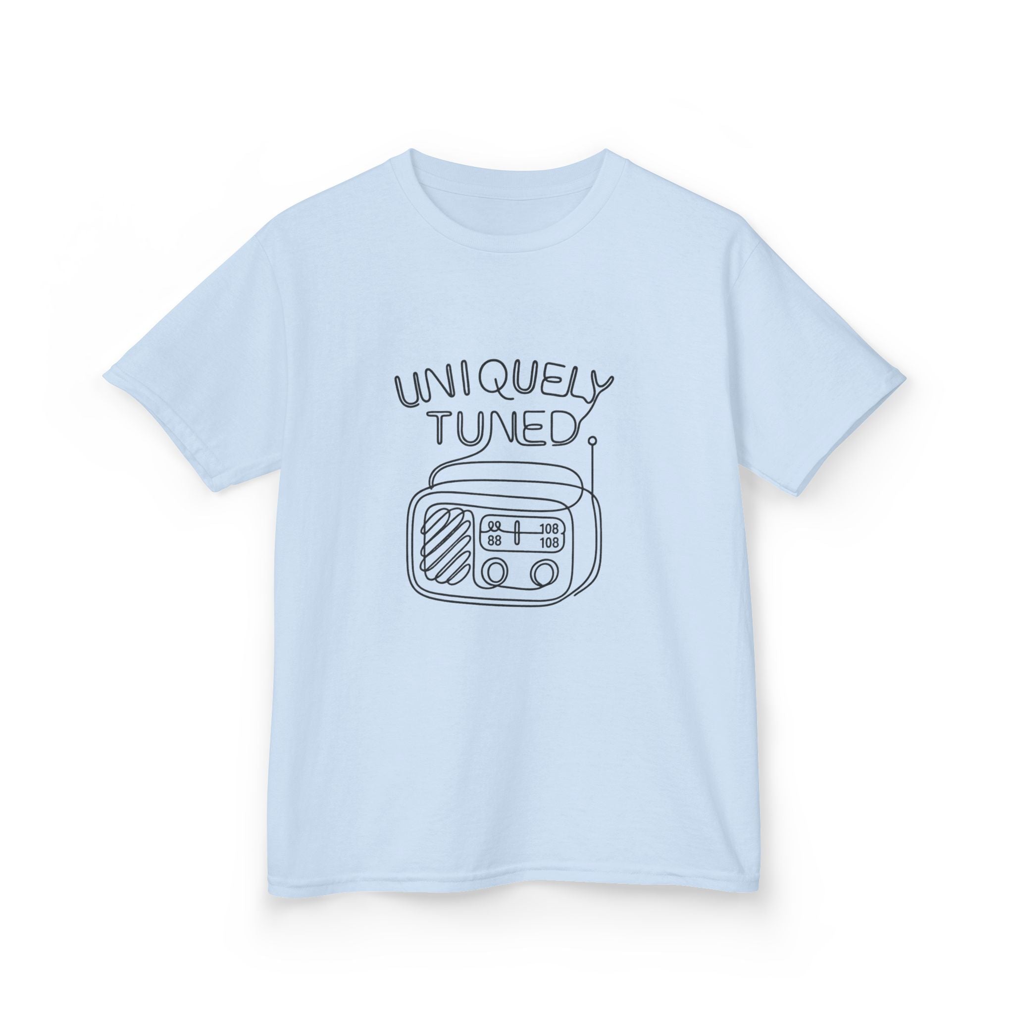 Uniquely Tuned Kids Tee, Retro Radio Graphic Tee, Fun Kids Shirt, Music Lover Gift, Cool Kids Apparel, Kids Heavy Cotton Shirt