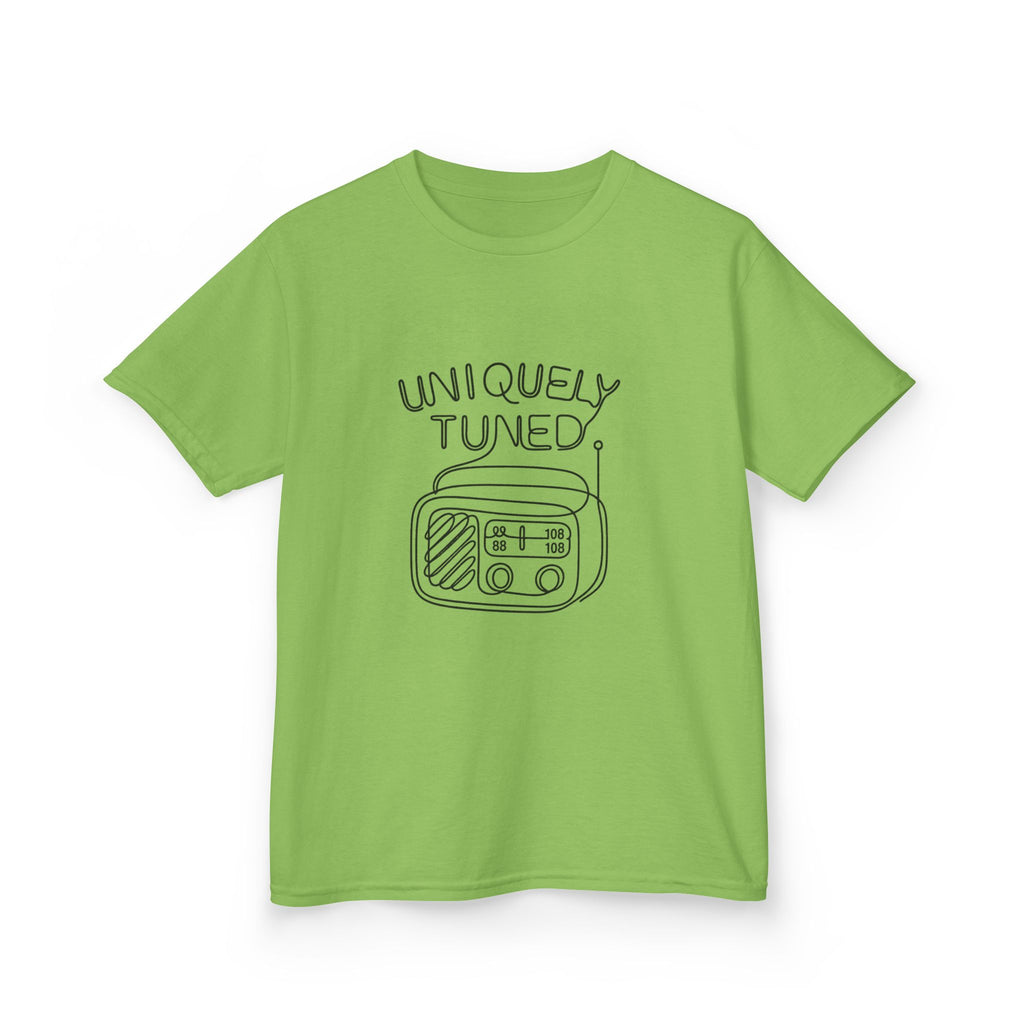 Uniquely Tuned Kids Tee, Retro Radio Graphic Tee, Fun Kids Shirt, Music Lover Gift, Cool Kids Apparel, Kids Heavy Cotton Shirt