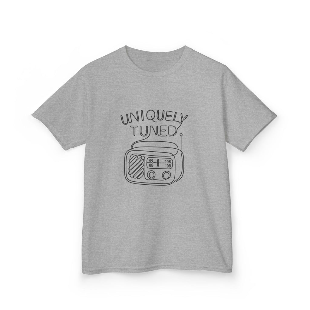 Uniquely Tuned Kids Tee, Retro Radio Graphic Tee, Fun Kids Shirt, Music Lover Gift, Cool Kids Apparel, Kids Heavy Cotton Shirt